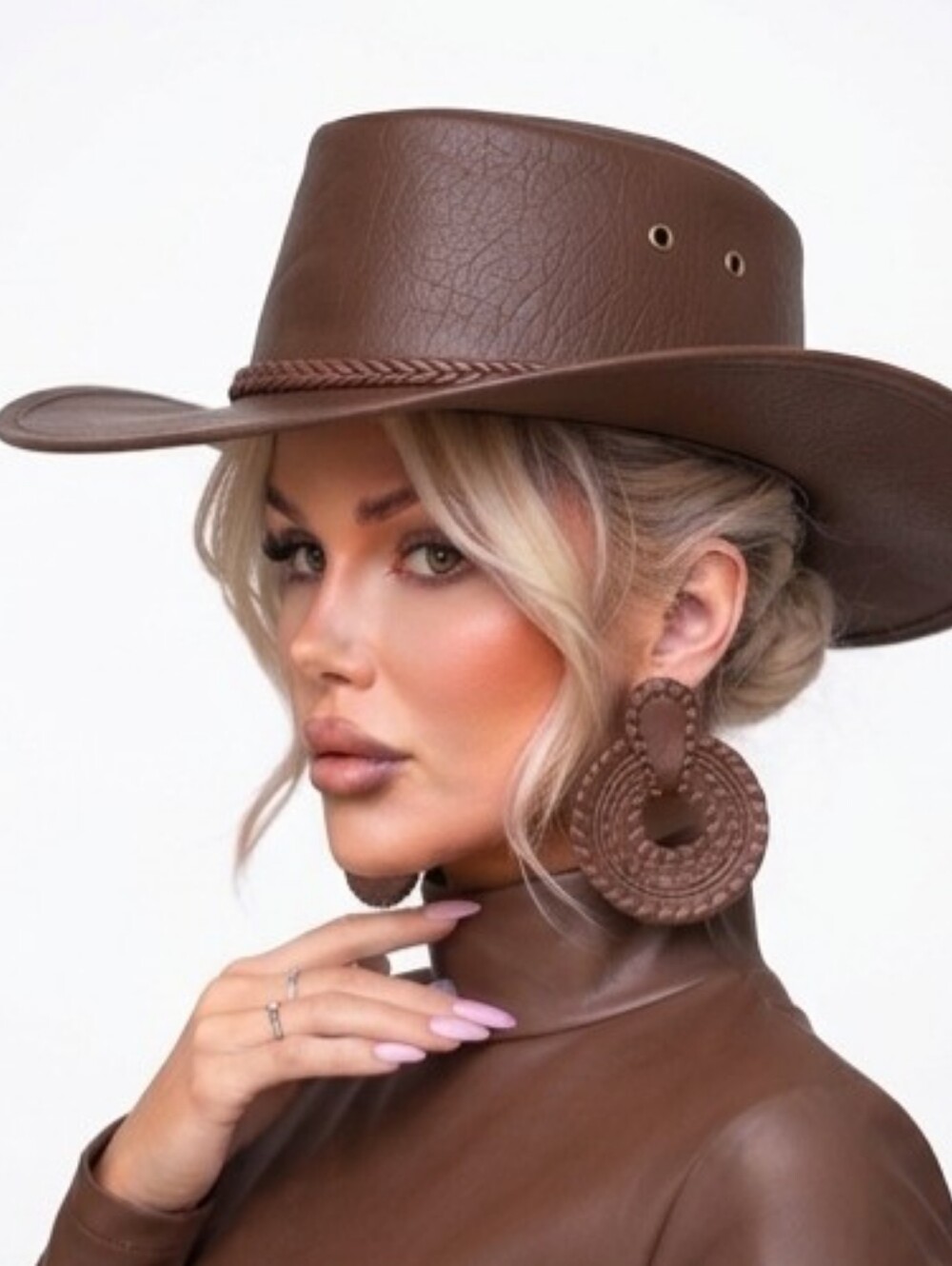 Beloved Millinery Gorgeous Stylish Fine Brown Leather Western Cowboy Hat Women